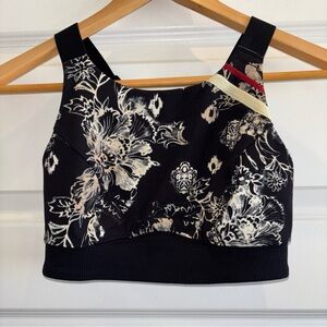 Free People Movement Sports Bra Womens S Black Cream Floral Adjustable Strap
